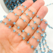 Blue Chalcedony Rose Gold Plated Wire Chain